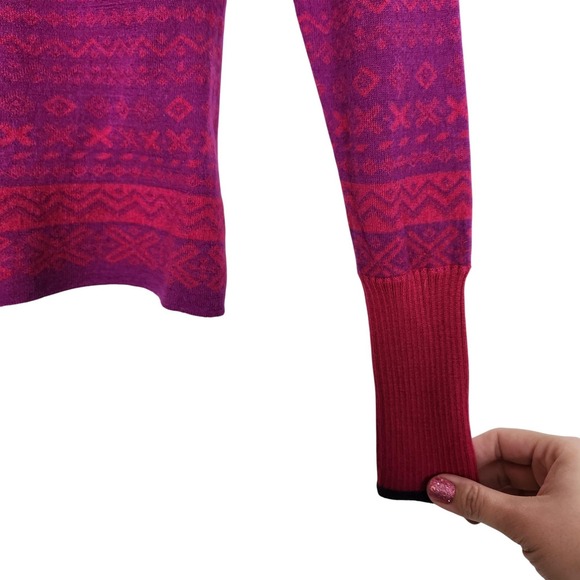 NEVE Cardigan Sweater Womens Small Pink Fair Isle Wool Full Zip Ski Knit - Picture 3 of 11
